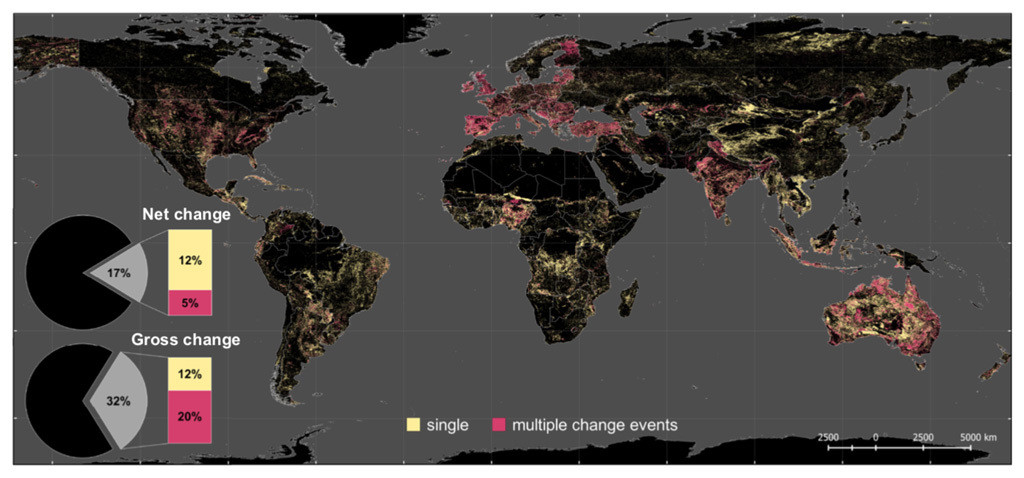 một bản đồ hiển thị các sự kiện thay đổi sử dụng đất toàn cầu
